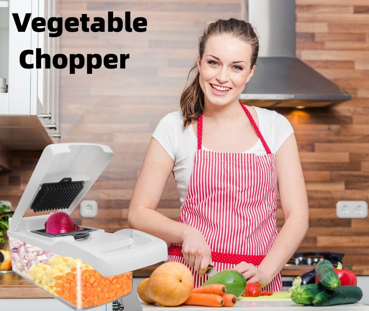 Vegetable Chopper, Multifunctional Veggie Chopper,Kitchen Vegetable Slicer Dicer Cutter,Potato Onion Food Chopper with Vegetable Peeler,Hand Guard and Container