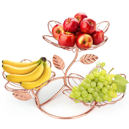 Ranxo Rose-Inspired 3-Tier Fruit Basket - Elevate Your Kitchen with Functional Elegance,Stylish fruit and vegetable baskets for the modern kitchen (rose gold)