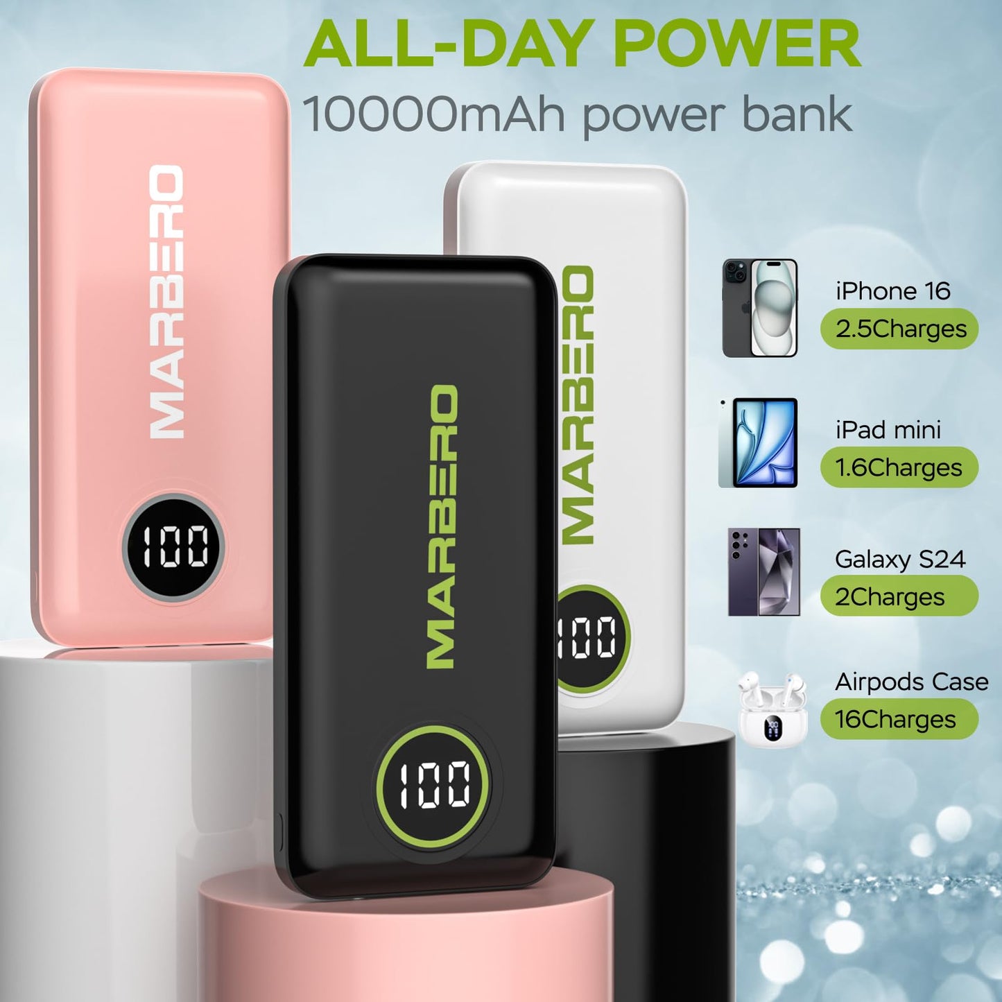 MARBERO 10000mAh Slim Portable Charger Power Bank