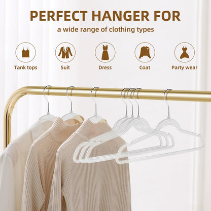 JohneyRulu Clear Plastic Hangers 20-Pack - Non-Slip Coat/Clothes Hangers with Silver Glitter; Ideal for Weddings; Lightweight and Space-Saving for Closet Organization.