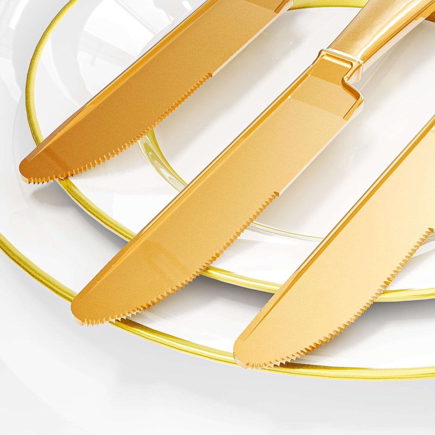 Zonbaizey Plastic Knives Disposable - 200 Pcs Gold Plastic Knives Heavy Duty, Solid and Durable Plastic Cutlery heavy Duty, Heat Resistance Gold Plastic Sliverware, For Parties Plastic Knives Bulk