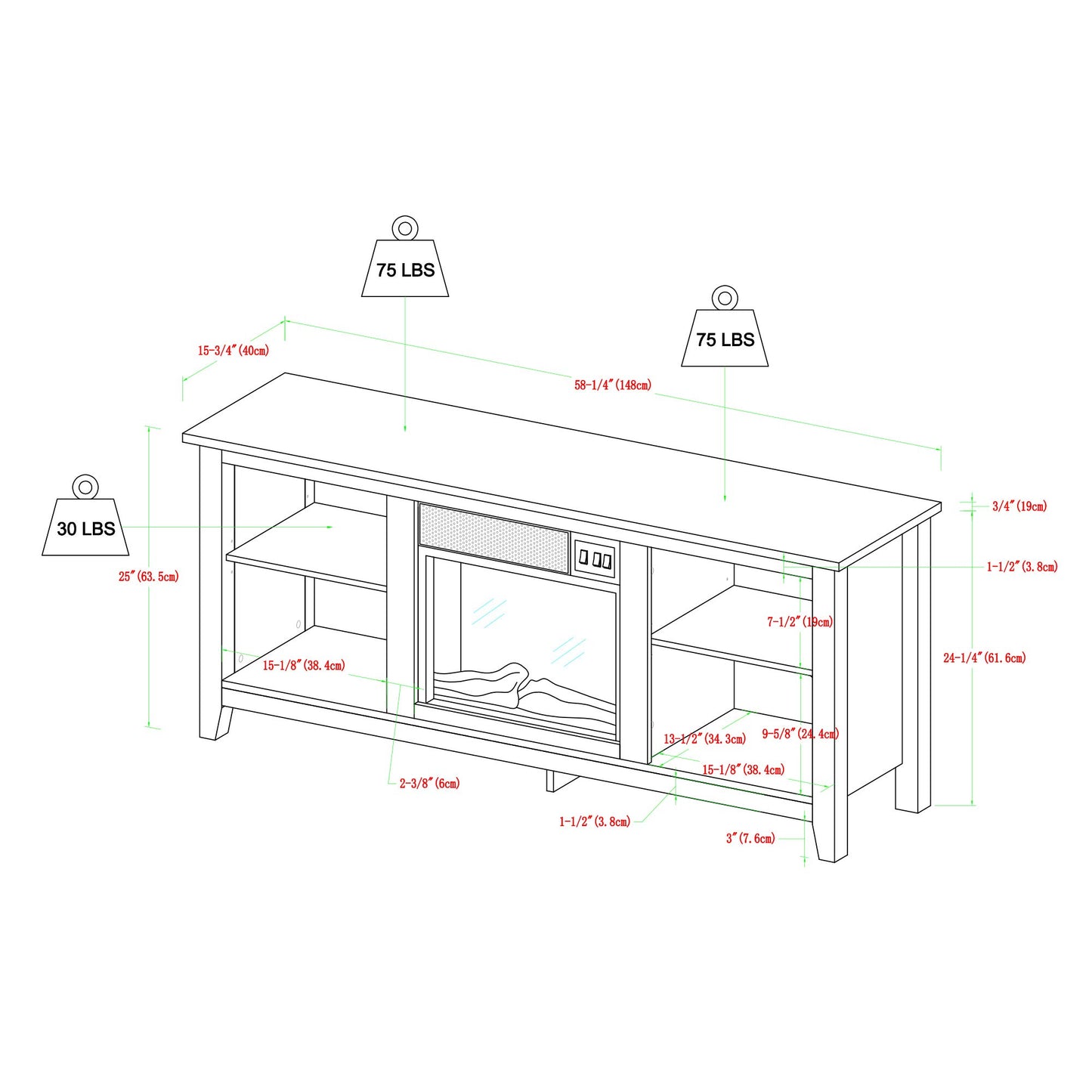 Walker Edison 58" Fireplace TV Stand for 65" TVs