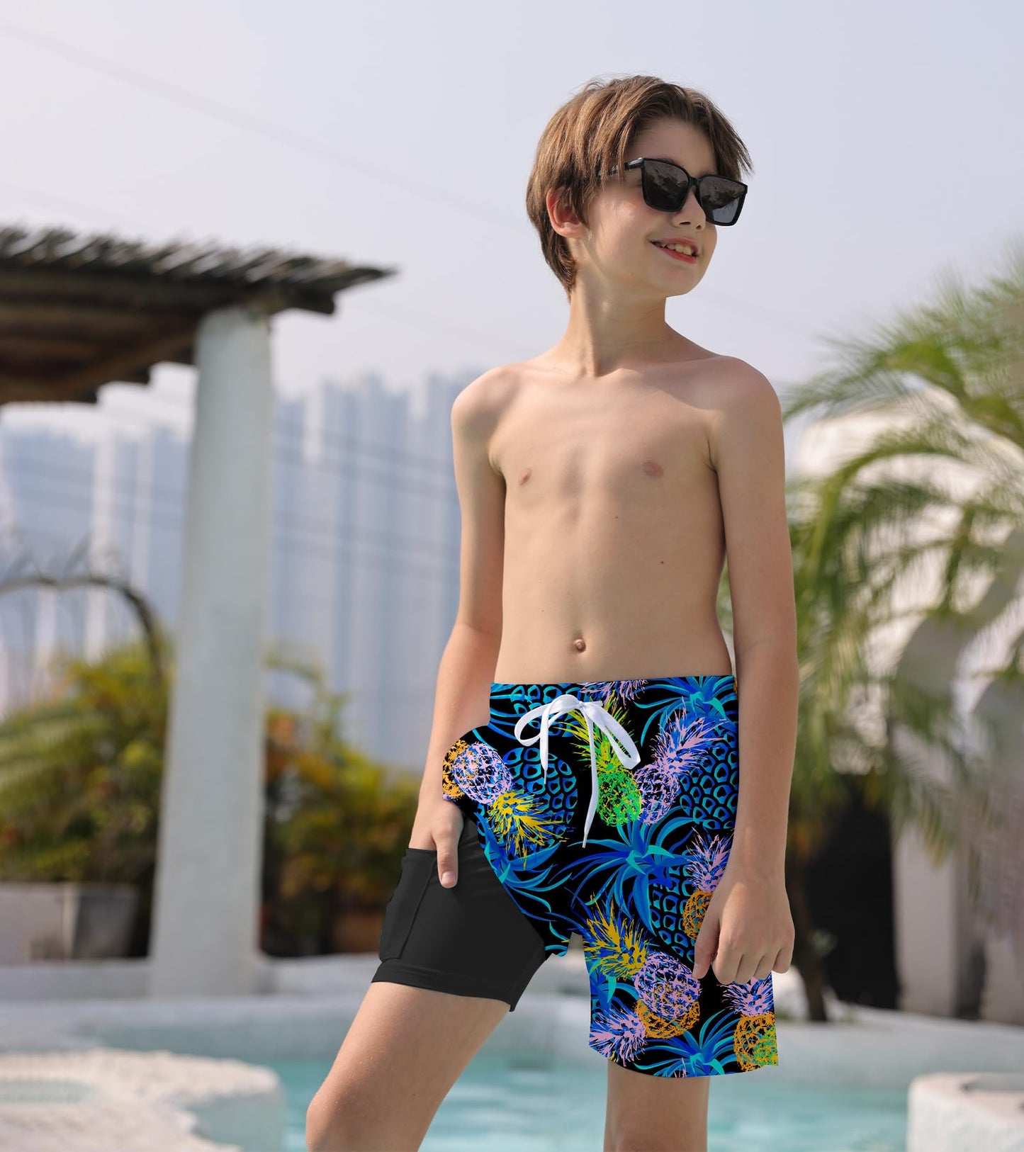 Ahegao Kids Quick Dry Swim Trunks - Green/Yellow