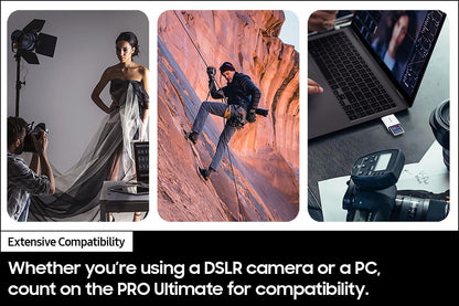 SAMSUNG PRO Ultimate Full Size Memory Card+USBReader, 512GB SDXC, Up to 200 MB/s, 4K UHD, UHS-I, C10, U3, V30, A2 for DSLR, Mirrorless Cameras, PCs, MB-SY512SB/AM