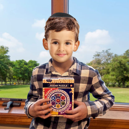 Rite Lite Passover Puzzle - 100 Piece Seder Plate Jigsaw Puzzle Toy Gift Sets Decor Dish Recipe Haggadah Hebrew & English Matzah Hebrew Jewish Holiday Party Favors for Kids Seder Pesach Judaism Gifts