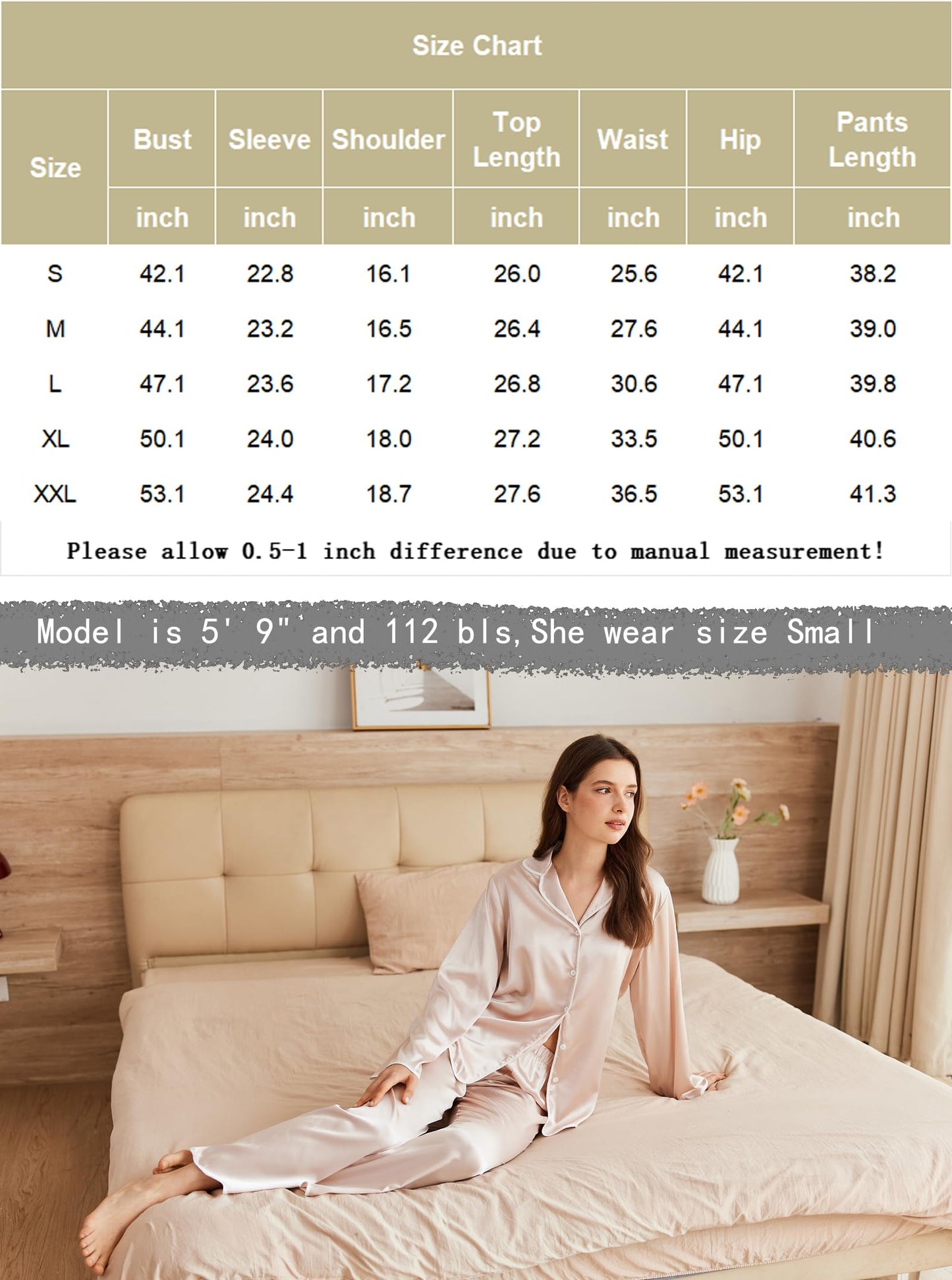 Ekouaer Silk Pajamas for Women Satin Long Sleeve Pajamas Set 2 Pieces Button Down Shirts and Pants Ruffle Sleepwear Champagne Medium