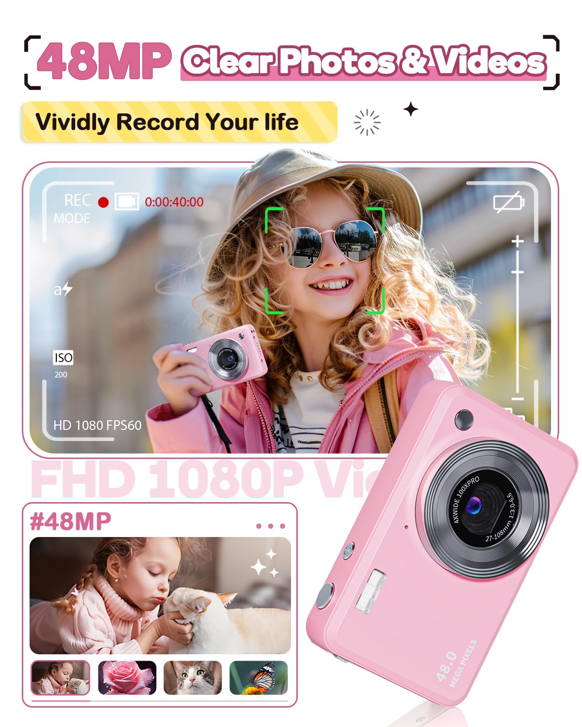 FHD 1080P Kids Camera with 18X Zoom