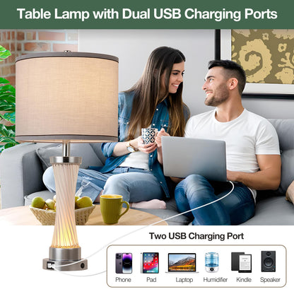 bdayanx 3-Way Dimmable Table Lamp Set of 2,Touch Control Lamp with Night Light,Modern Crystal Table Lamps for Bedroom,Living Room，Bedside Lamps with USB A+C Ports，Fabric Lampshade(Blubs Included)