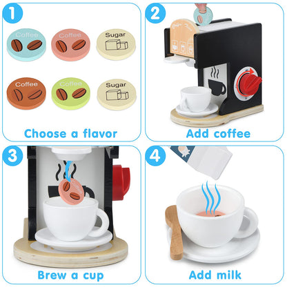 Kids Wooden Coffee Maker Toy Espresso Machine