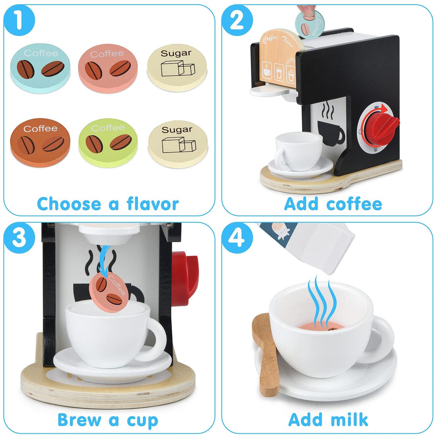 Kids Wooden Coffee Maker Toy Espresso Machine