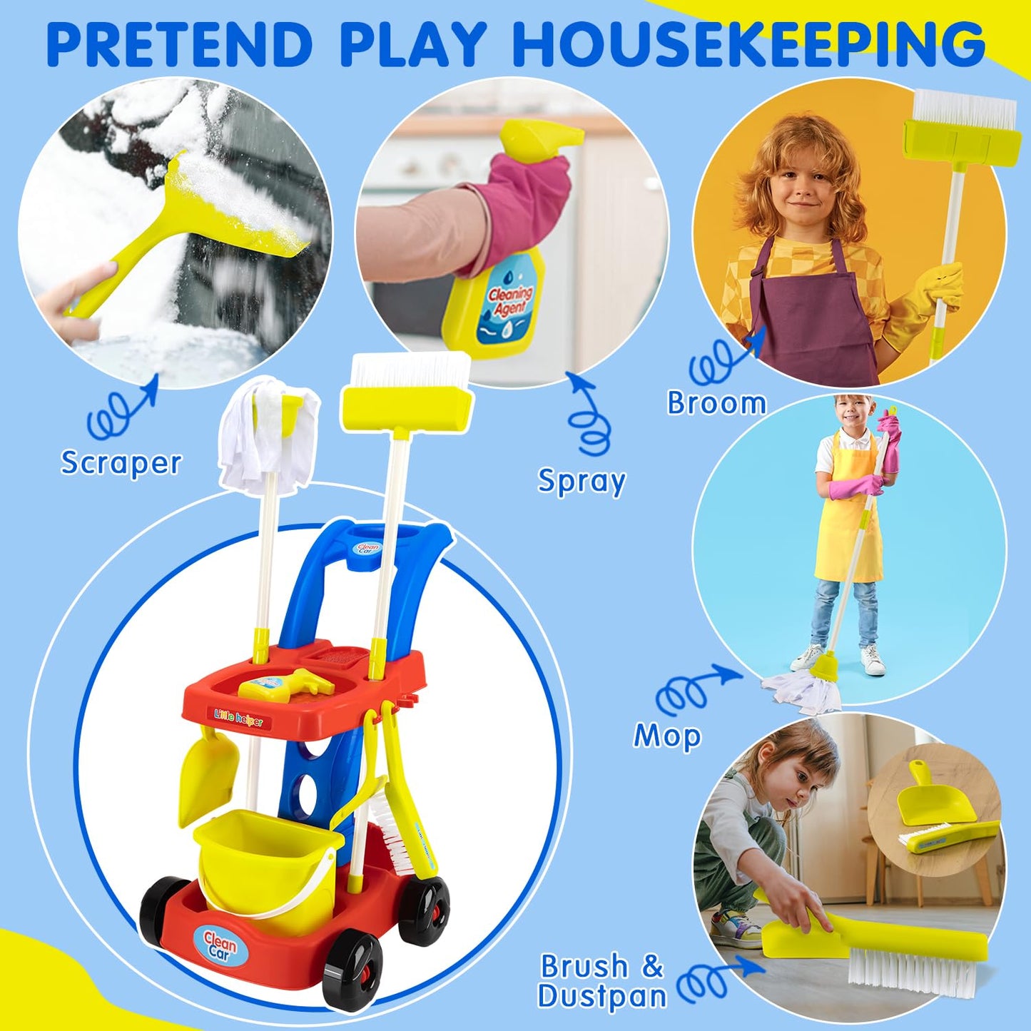 Kids Cleaning Toy Set with Cart for Toddlers
