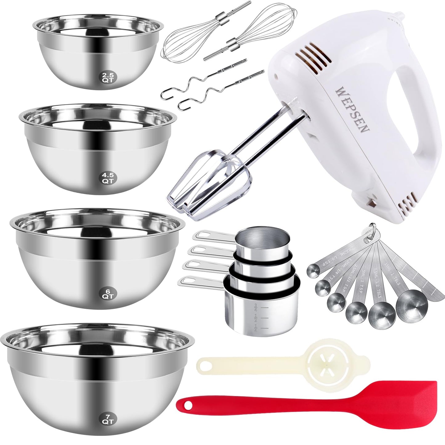 WEPSEN 5-Speed Hand Mixer with Mixing Bowls Set
