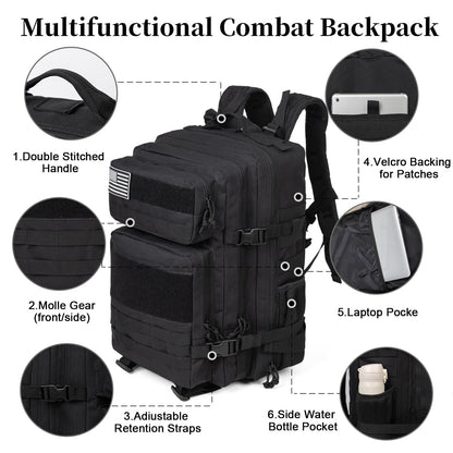 GreenLovesPet Tactical Backpack for Men and Women, 45L Large Capacity Military Backpack, Molle Backpack used for Outdoor Hiking, Fitness, Camping, Daily Work, Hunting