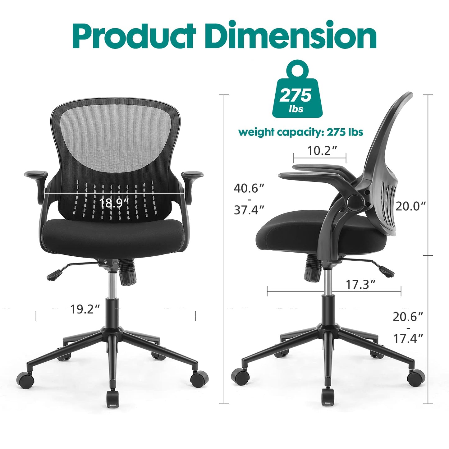 OLIXIS Office Chair - Ergonomic Flip-up Arm Home Office Computer Swivel Task Chair with Lumbar Support, Wide Seat, Thickened Cushion, Widened Backrest, Storage Back Basket, Darkblack (Z3519BK-2)