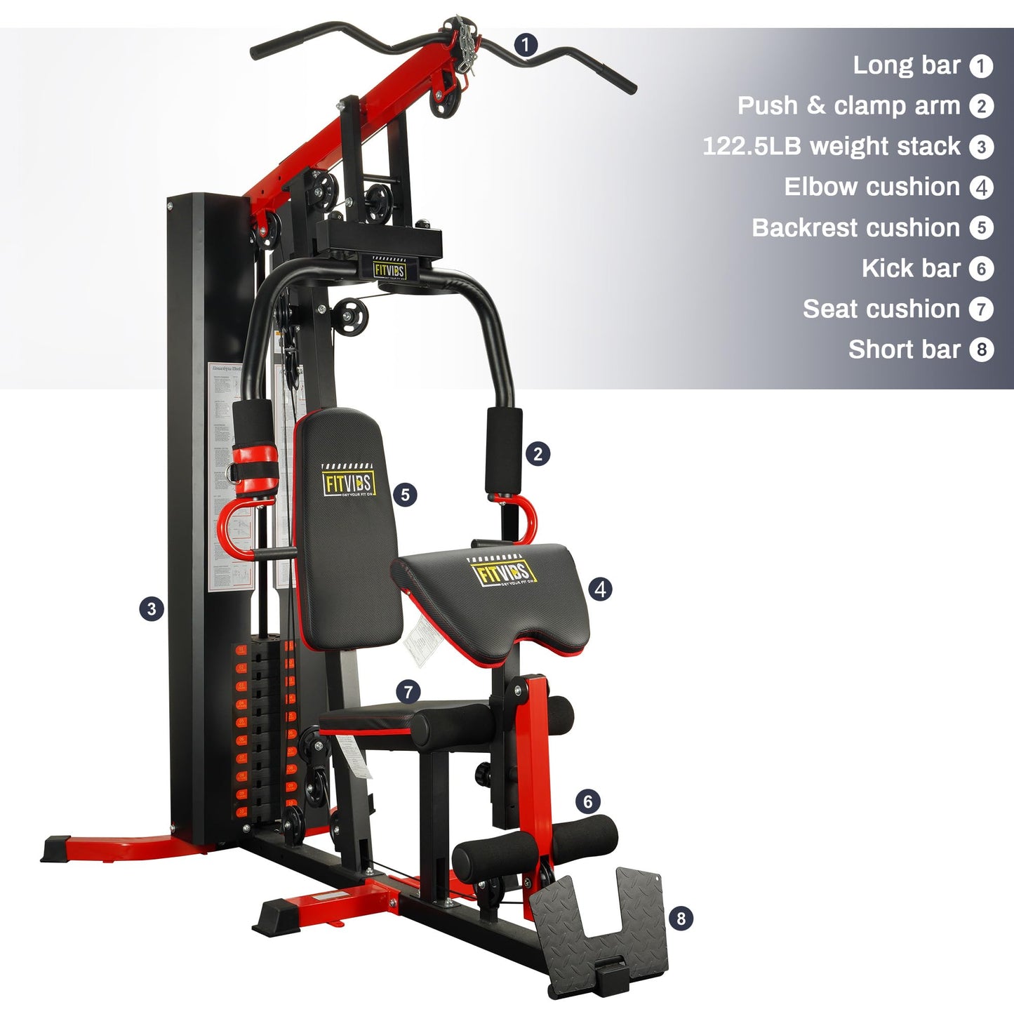 Fitvids Multifunctional Home Gym Equipment with 122.5 lbs Weight Stack
