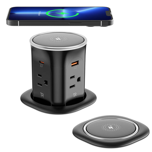 9-in-1 Pop Up Outlet with Wireless Charger
