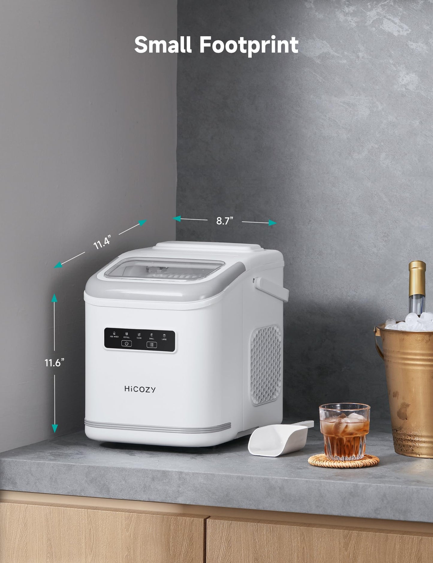 HiCOZY Portable Ice Maker - 26 lbs/Day