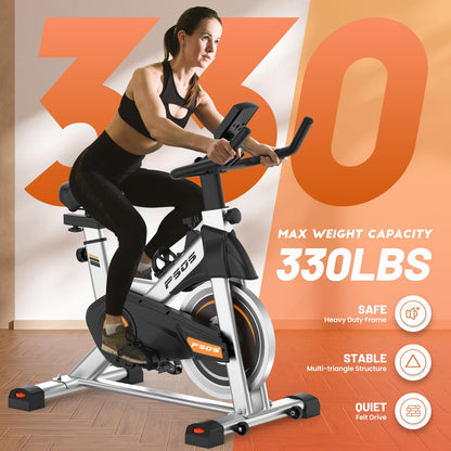 Exercise Bike, Stationary Bikes for Home Gym,Workout Bike With Belt Drive,Indoor Cycling Bike With Digital Display & Comfortable Seat Cushion,Silver Orange-C