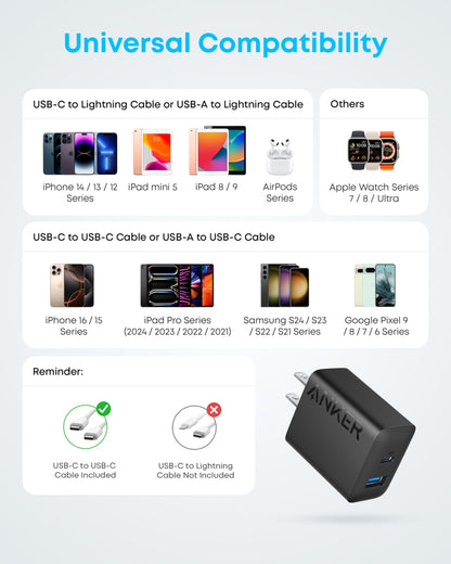 2-Pack Anker 20W Fast USB C Charger
