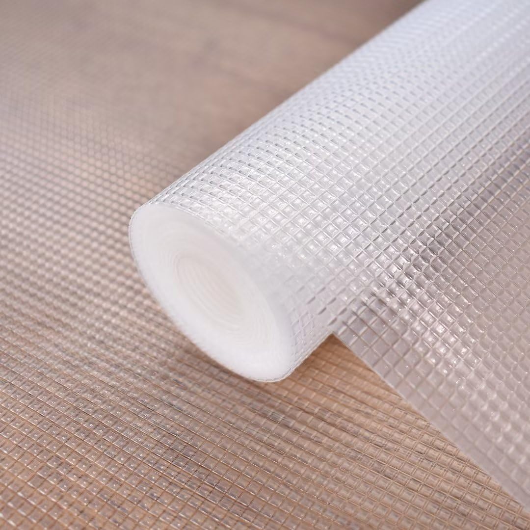 Uthvouxy Shelf Liner and Drawer Liner,Cabinet Liner, Non-Slip Shelf Liners for Kitchen Cabinets,Waterproof Shelf Paper with Modern Pattern, Durable EVA Cabinet Liners,24x240In,Square Clear