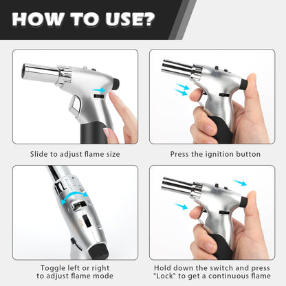Koackl Dual Flame Mode Butane Torch Lighter, Refillable Luxury Kitchen Torch with Adjustable Flame with Ignition Lock for Welding, Resin Art, Cooking- Platinum and Black(Butane Gas Not Included)