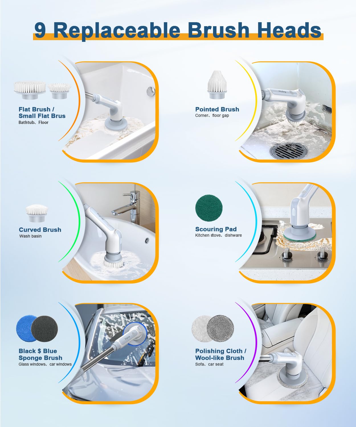Airpher Cordless Electric Spin Scrubber with Brush Heads