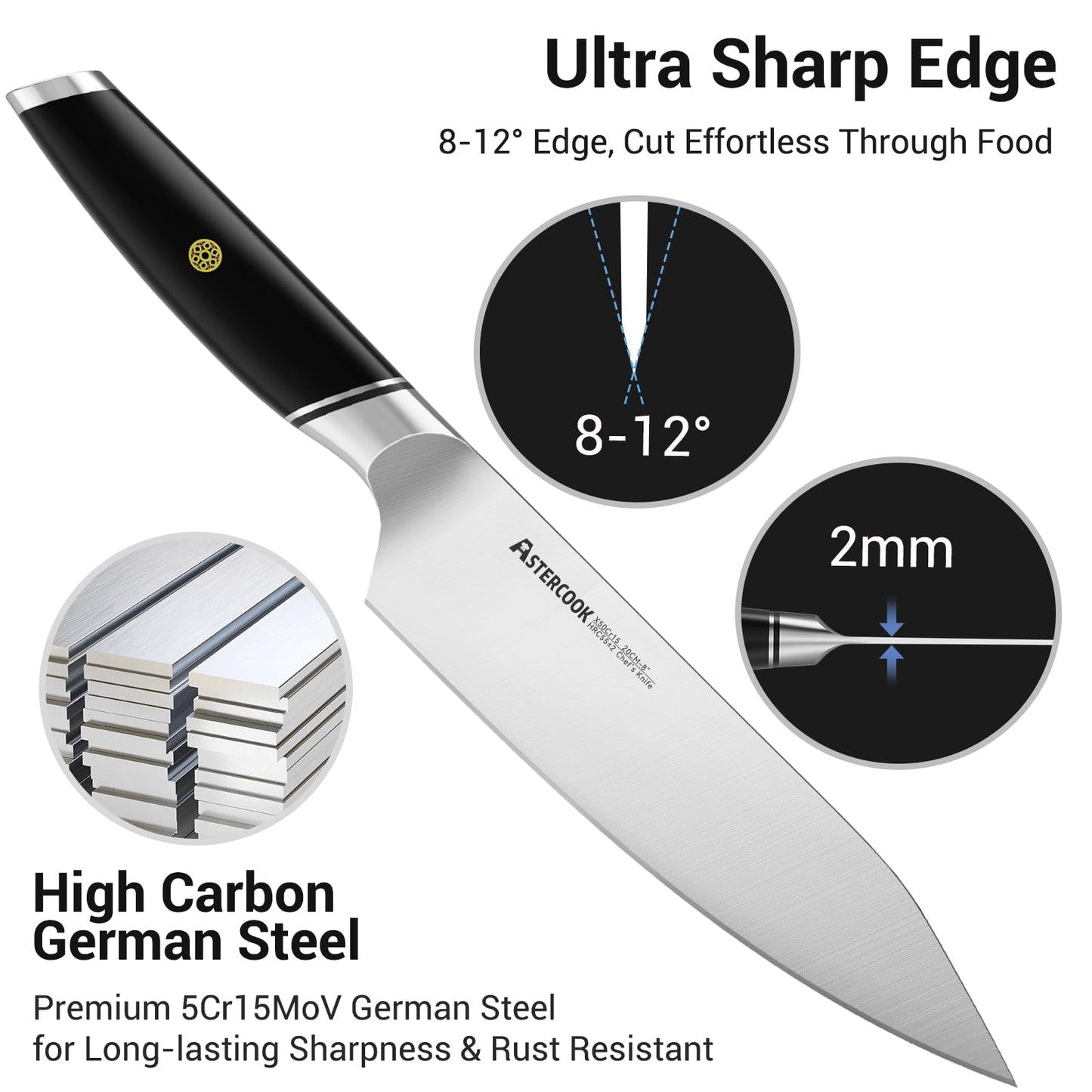 Astercook 8-Inch Professional Chef Knife, Ultra Sharp