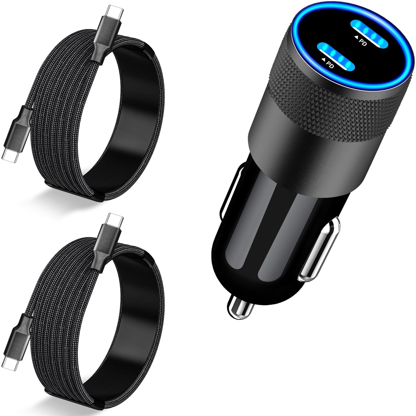 [Apple MFi Certified] iPhone 16 Car Charger Fast Charging, Braveridge 72W Dual PD Car Power Cigarette Lighter USB-C Car Charger + 2Pack Type-C Braided Cable for iPhone 16 Pro/16 Pro Max/15/15 Pro/iPad