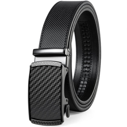 Drowsmen Belt men,leather ratchet belt 1 3/8" with Comfort Click Sliding Automatic Buckle in gift box, Adjustable belt Trim to Fit (Carbon Fiber H Belts, 32"-38" Waist Adjustable)