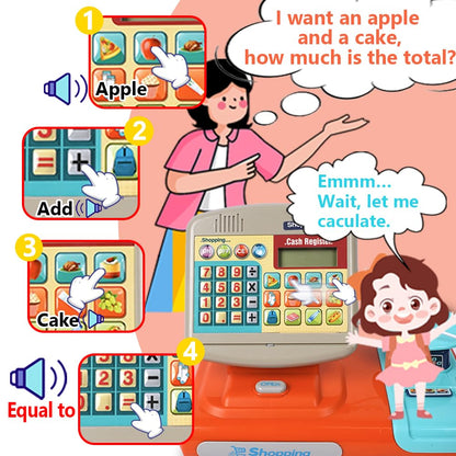 XINGYING Toy Cash Register for Kids, Pretend Play Store w/ Sounds & Real Calculator & Simulate Weighter, Kids Cash Register with Scanner and Credit Card Play Food Money for Boys Girls Ages 3 4 5 6 7+