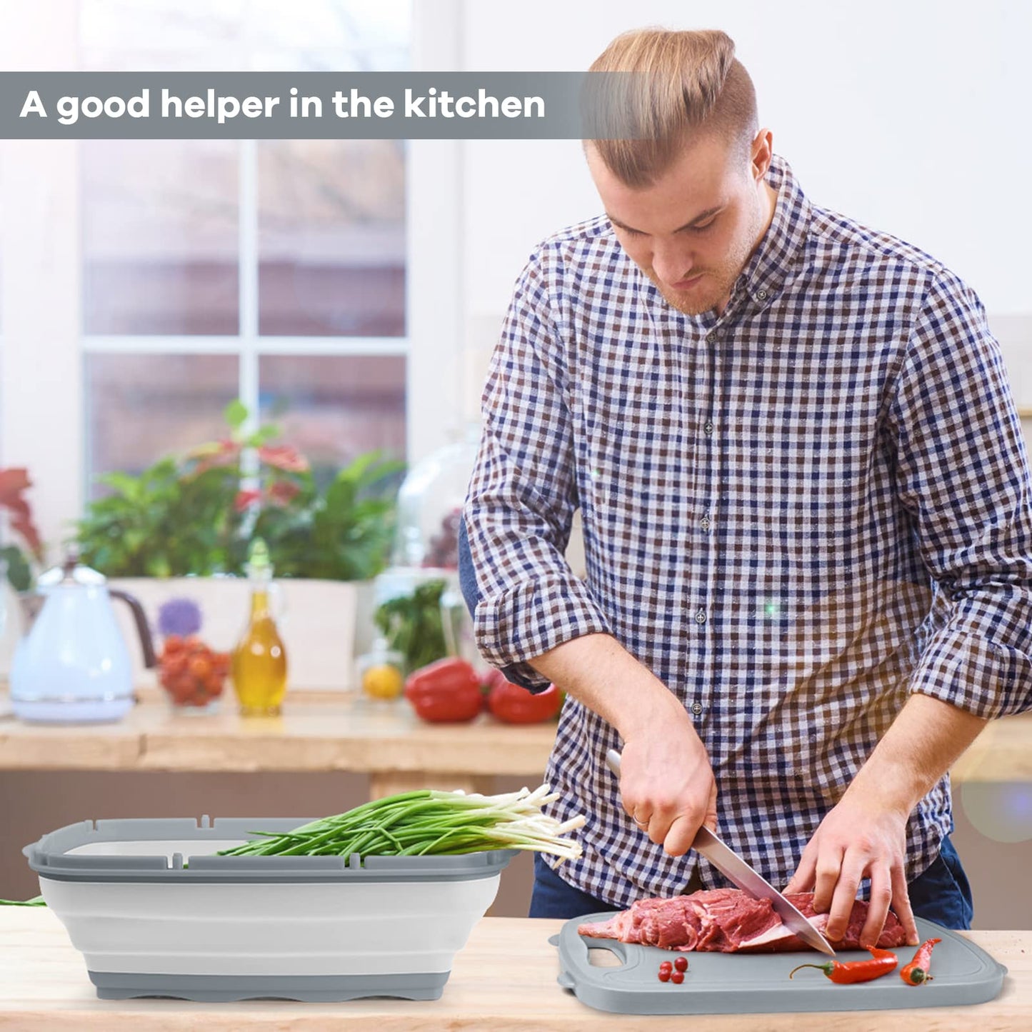 Collapsible Camping Cutting Board with Colander