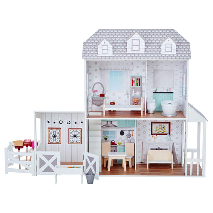 Teamson Kids Wooden Dollhouse with Furniture Set