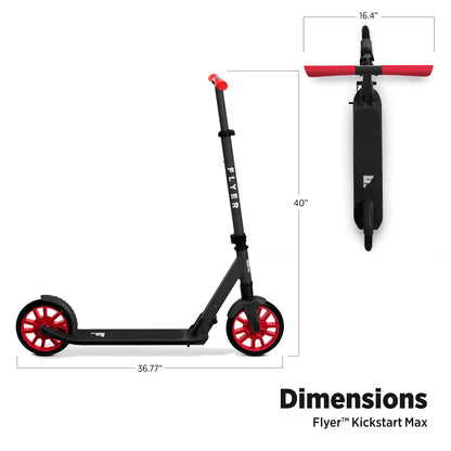Flyer Kickstart Max, Kick Scooter, Adjustable Handlebars & Foldable, Red Scooter 8+ Years, and up to 220 lbs