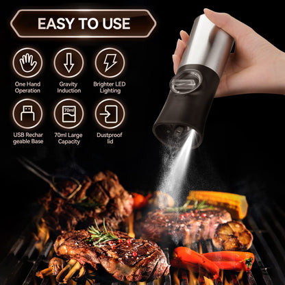 Electric Salt and Pepper Grinder Set, HOMCYTOP Gravity Automatic Salt & Pepper Mill Refillable with Rechargeable Base, USB Cables, 2 Adjustable Coarseness Mills, White LED Light, One Hand Operation