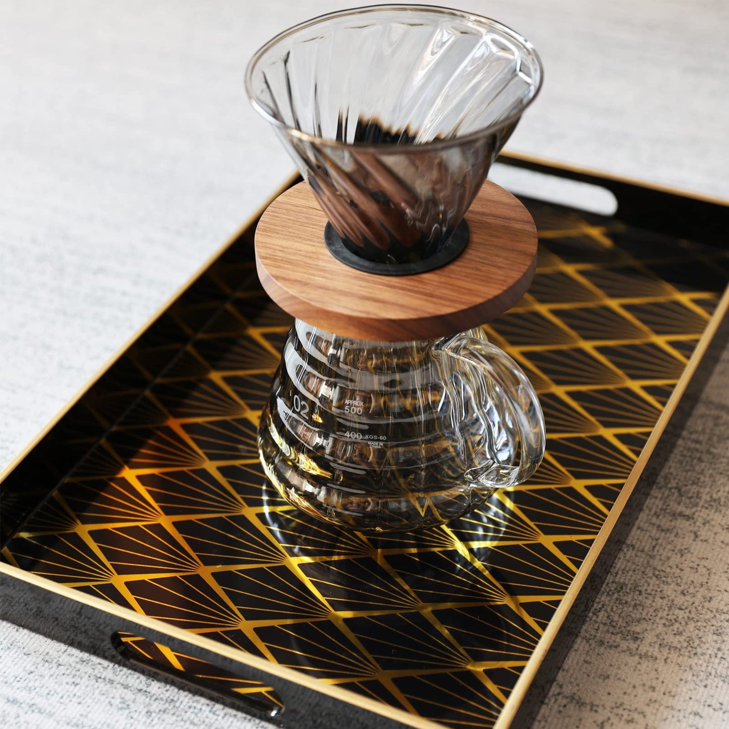 Spsyrine Black and Gold Decorative Tray for Living Room, 15.6” X 10.2" Modern Plastic Coffee Serving Table Tray for Ottoman Bathroom Kitchen (Rectangle)
