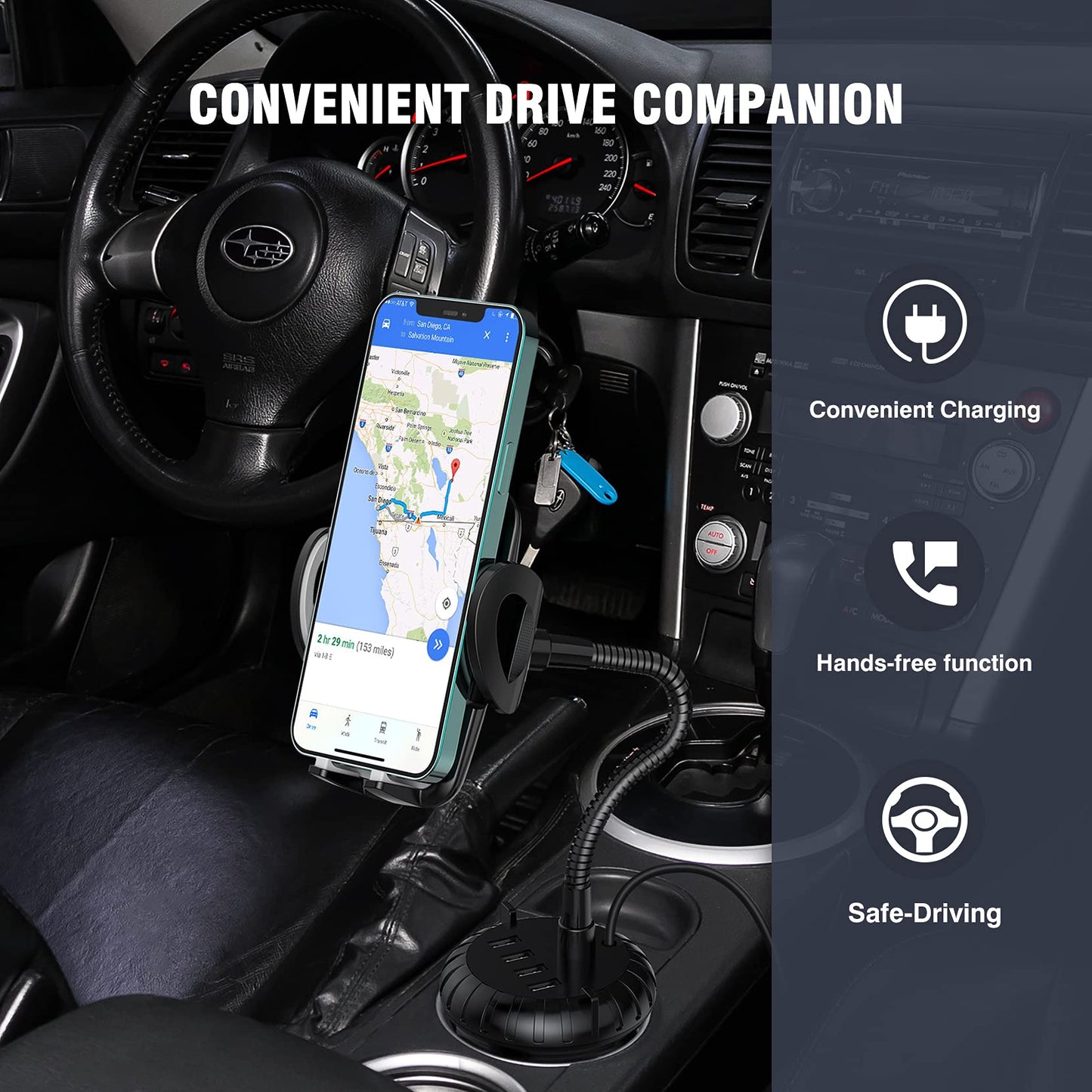 4-Port USB Car Charger with Phone Mount