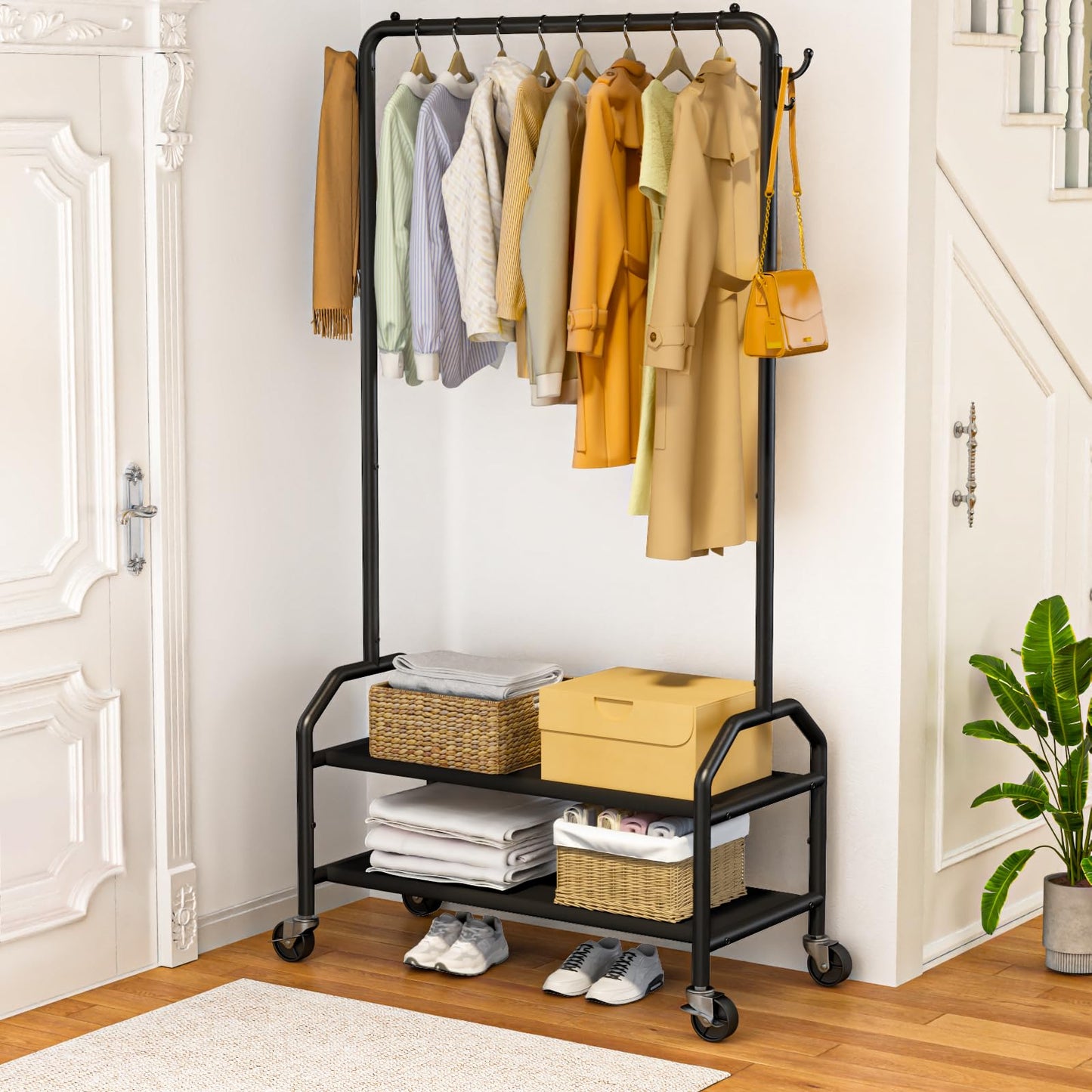 Wiracks Rolling Clothes Rack with Bottom Shelves