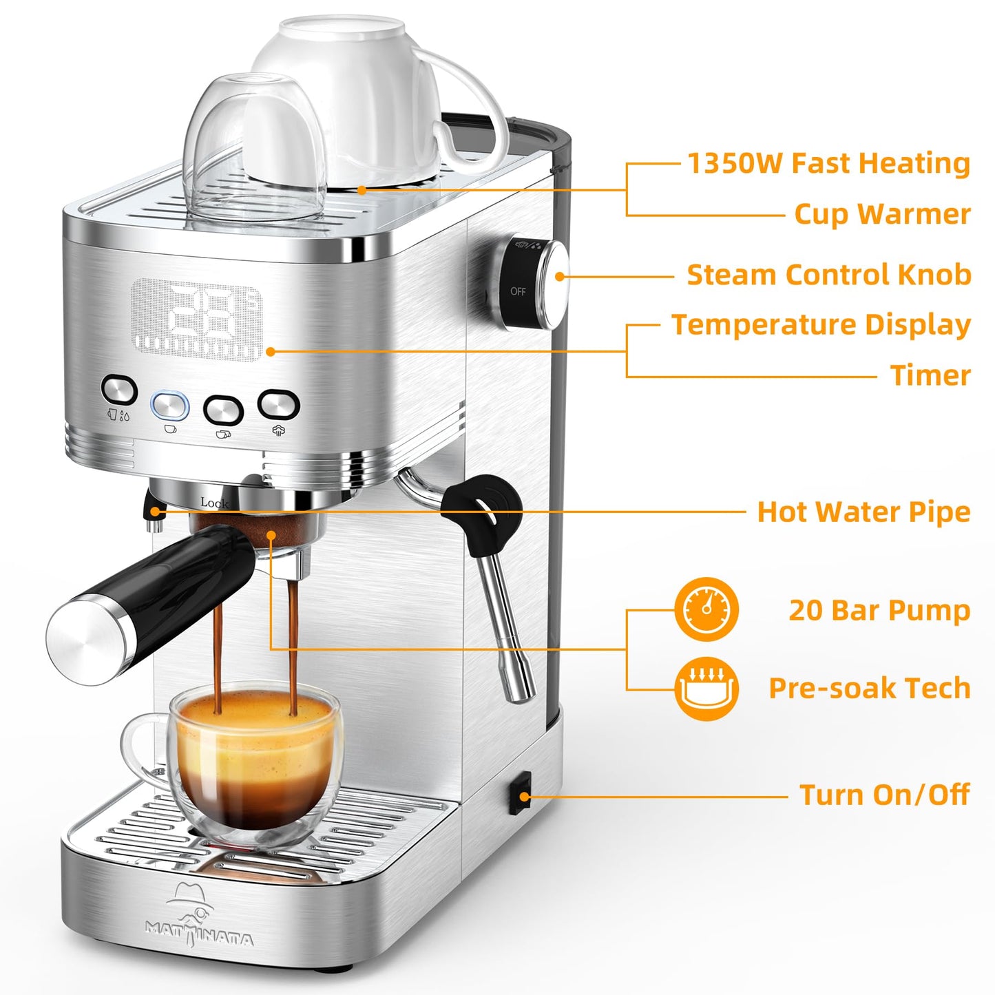 Espresso Machine with Milk Frother and Hot Water