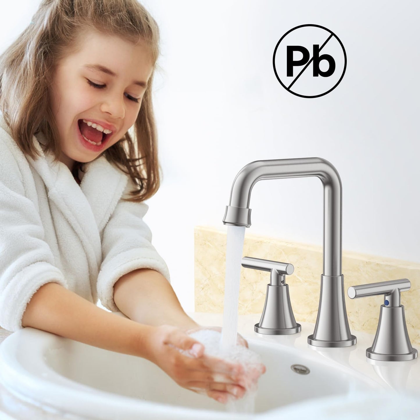 Widespread Bathroom Faucet with Drain Assembly