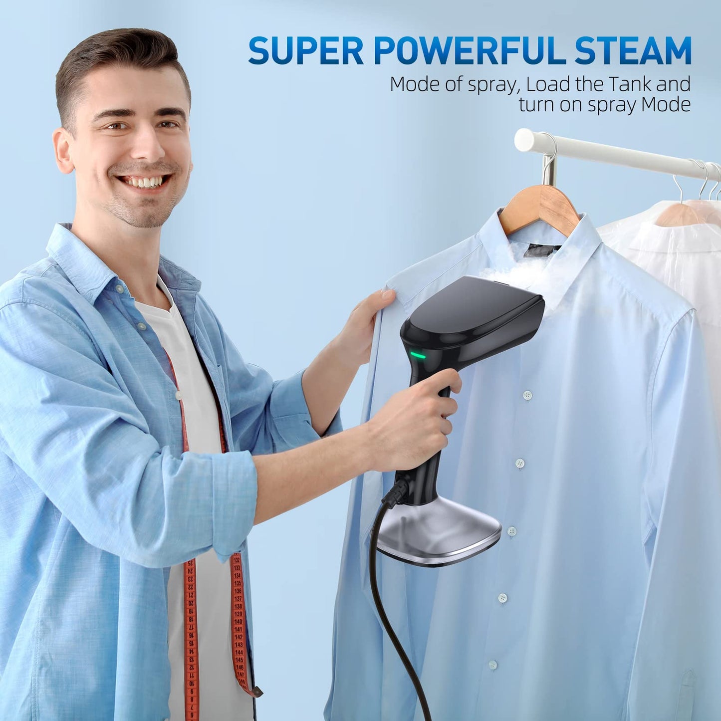 Steamer for Clothes -1800W with Wet/Dry Ironing Modes, 20-Second Heat-up, Detachable Water Tank, Heat-Resistant Gloves for Wrinkle Removal. Suitable for 120V Countries. Color: Black