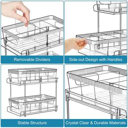 YOOMIDDA Bathroom Storage Organizer with Dividers, 2 Tier Multi-Purpose Kitchen Under Sink Organizers and Storage Slide-Out, Closet Organization, Kitchen Pantry Cabinet Medicine Bins