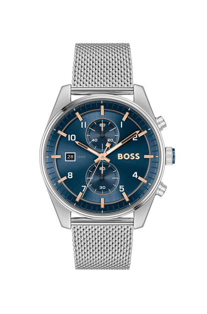 BOSS Skytraveller Men's 44mm Stainless Steel Chronograph Wristwatch - Water Resistant up to 5ATM/50 Meters, Sporty and Sophisticated