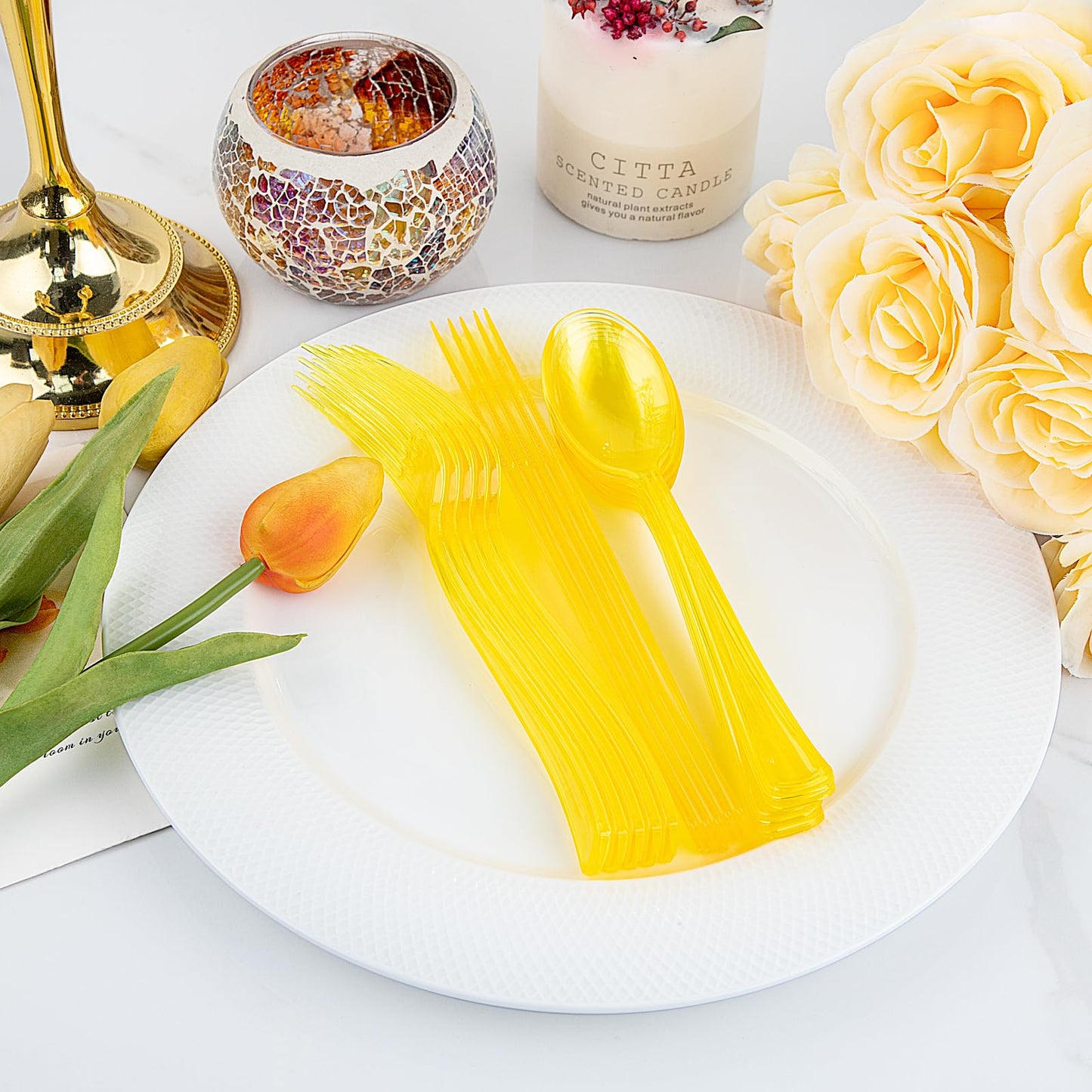 WDF 180-Piece Yellow Disposable Cutlery Set