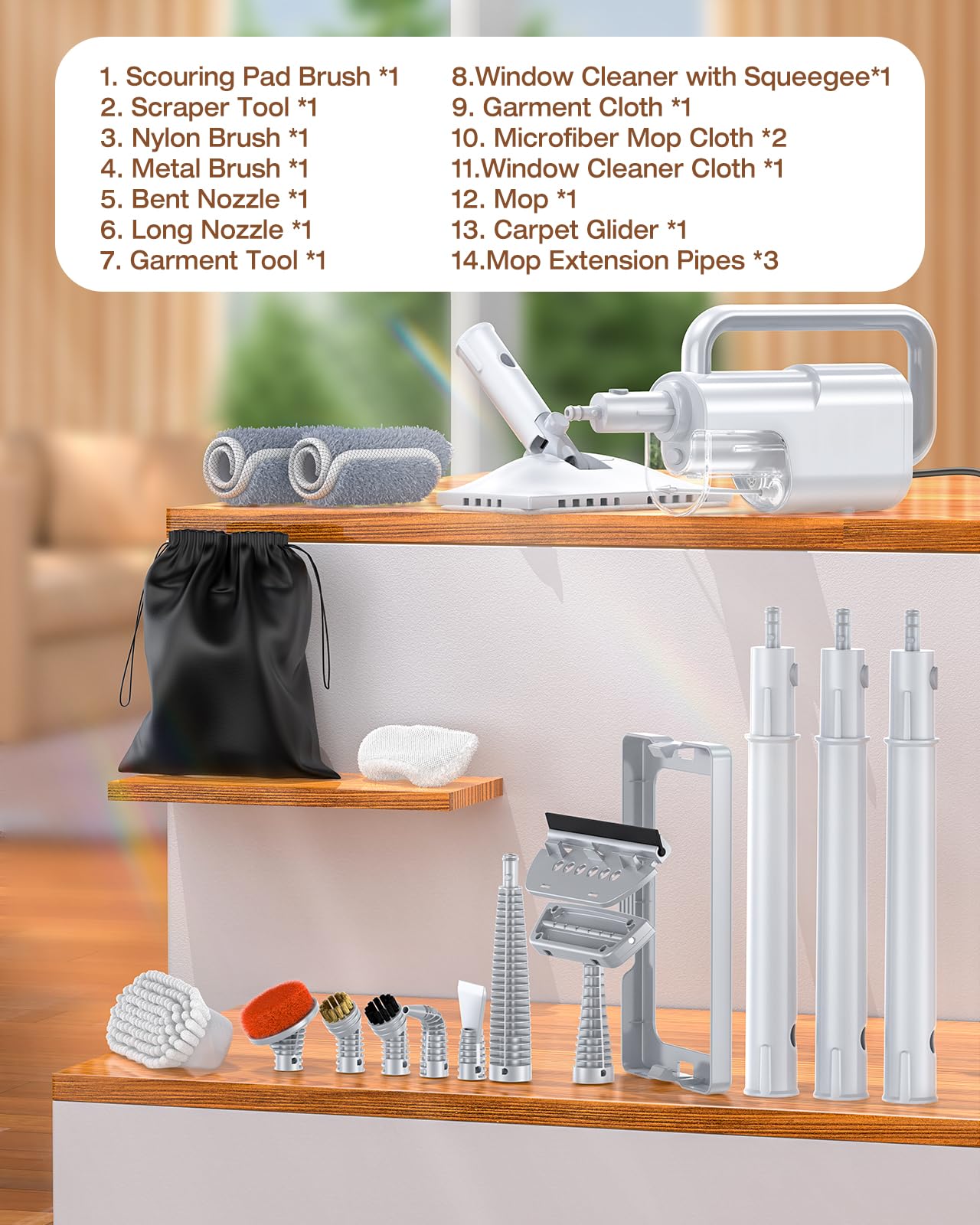 LABIGO 10-in-1 Steam Mop with Detachable Handheld Steamer, 350ml Tank, 10s Heat-Up, 248°F Steam Cleaner, 2-Level Control and Swivel Head for Floors, Carpets, Tiles, BBQ grill and Multi-Surface