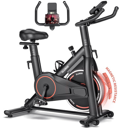 Exercise Bike, Adjustable Magnetic Resistance Brake Stationary Bikes for Home, Quiet Indoor Cycling Bike with Upgraded Seat Cushion, Digital Monitor & Phone Mount, 350lbs Weight Capacity