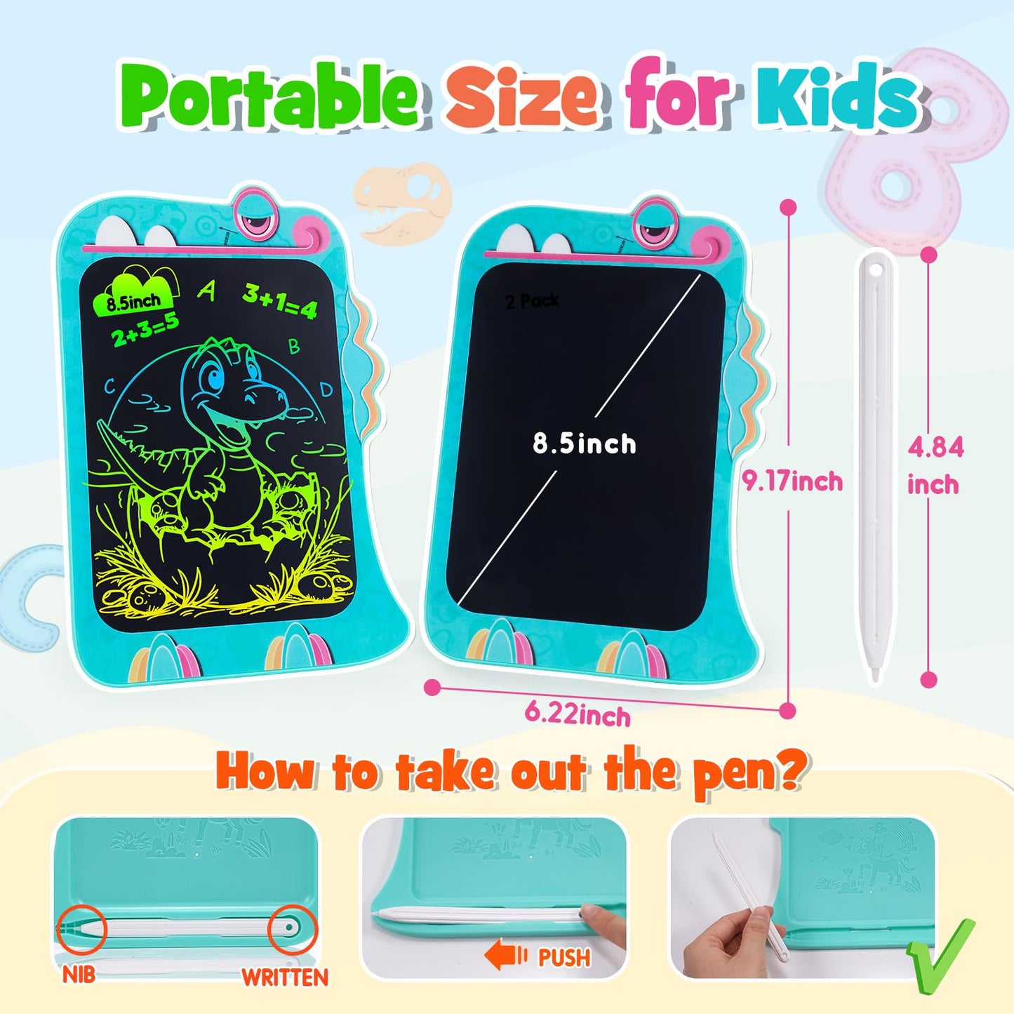 2 Pack Dinosaur LCD Writing Tablet for Kids