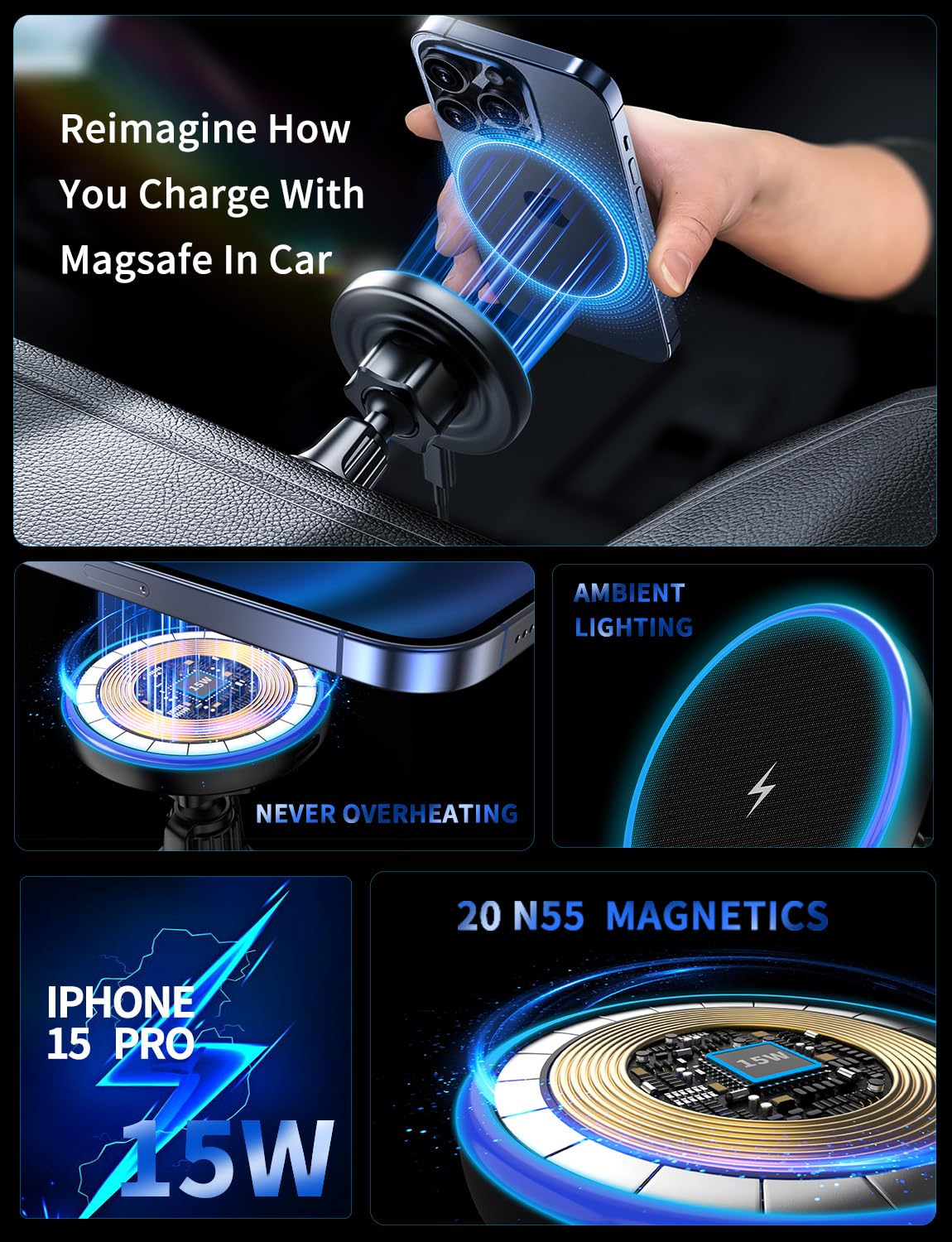 MagSafe Wireless Car Charger - Fast Charging Mount