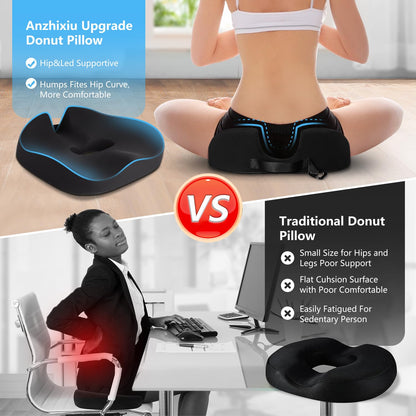 anzhixiu Donut Pillow for Hemorrhoids, Coccyx,Tailbone Pain Relief Seat Cushion, Hemorrhoid Pillow with Two Humps Hip, Doughnut Butt Pillows for Postpartum Pregnancy, Sitting Tailbone, L Size-Black