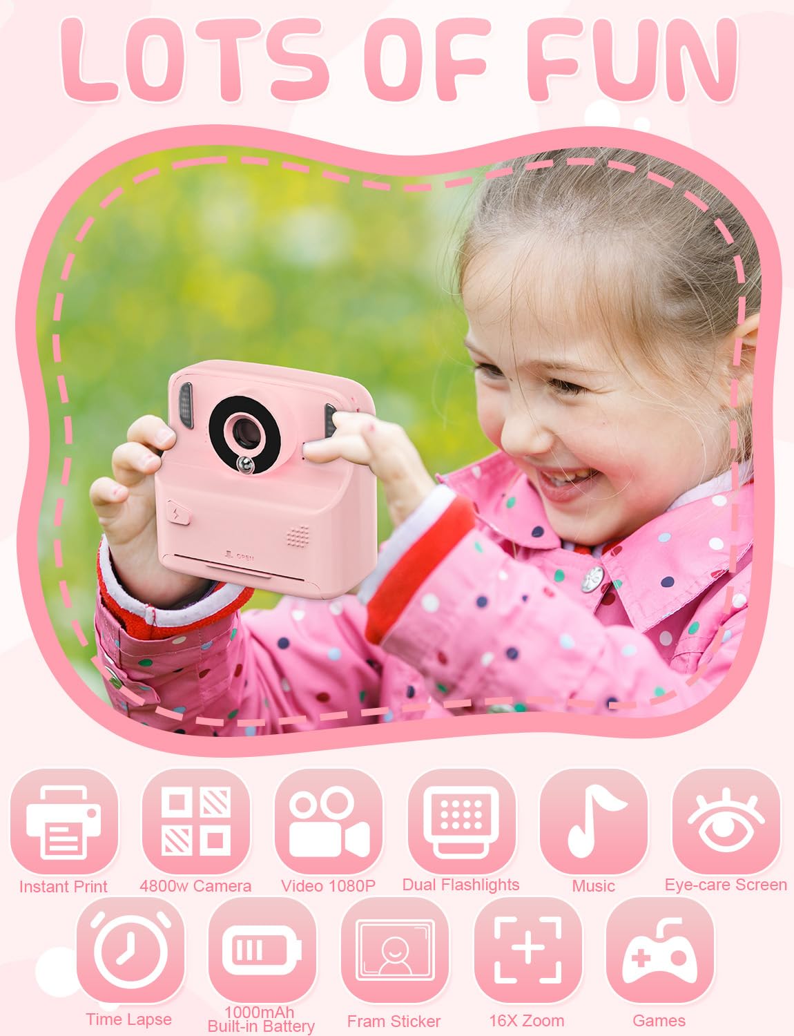 Kids Instant Print Camera with Flash Lights