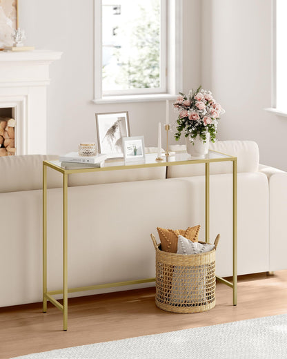 VASAGLE Modern Entryway Console Table with Glass Top